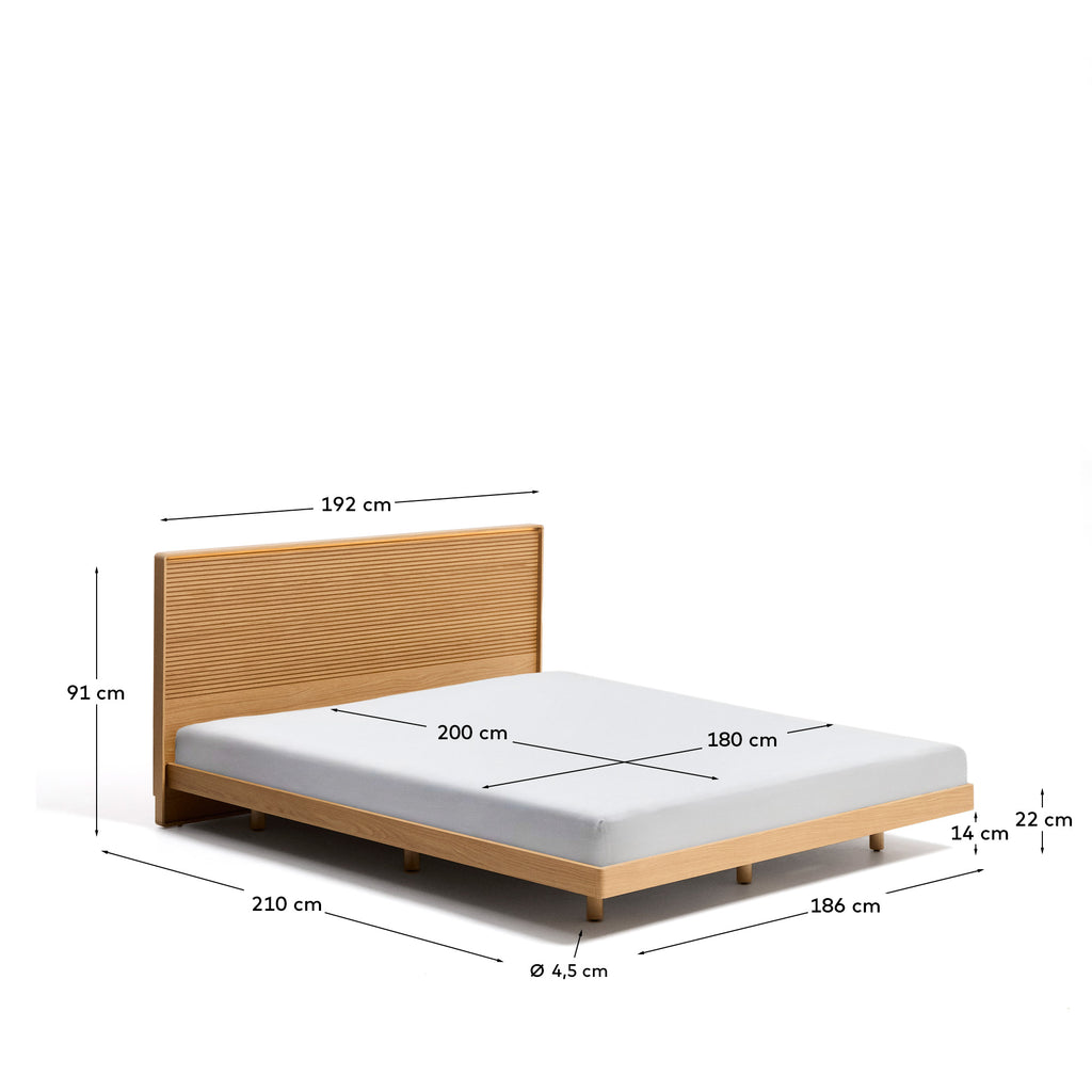 Norlen bed in oak veneer with natural finish and LED light for 180 x 200 cm mattress FSC Mix Credit