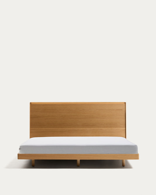 Norlen bed in oak veneer with natural finish and LED light for 180 x 200 cm mattress FSC Mix Credit