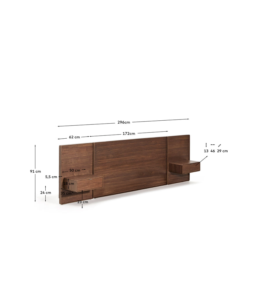 Norlen headboard with 2 bedside tables in walnut veneer with a dark finish and LED light for beds up to 160cm FSC Mix Credit