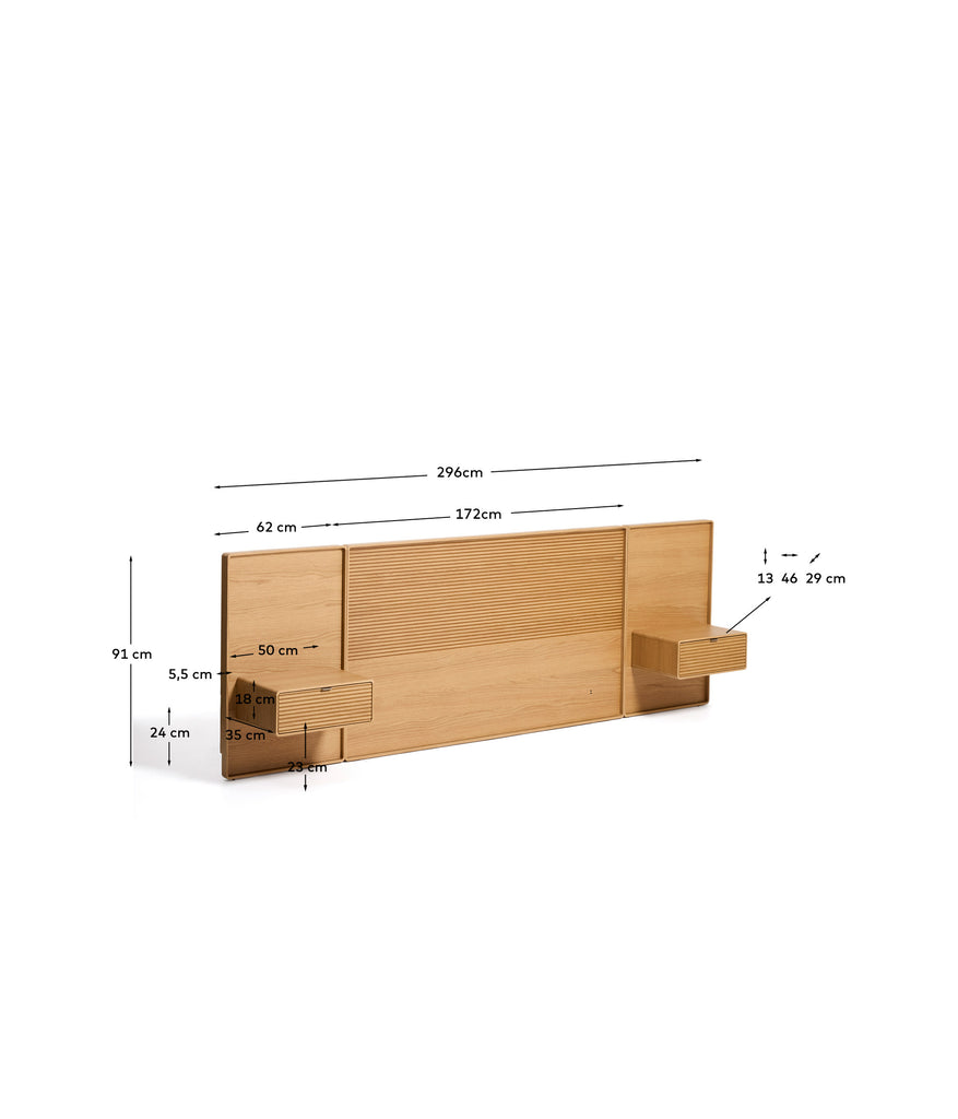 Norlen headboard with 2 bedside tables in oak veneer with natural finish and LED light for a bed up to 160 cm FSC Mix Credit