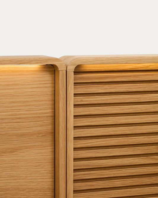 Norlen headboard with 2 bedside tables in oak veneer with natural finish and LED light for a bed up to 160 cm FSC Mix Credit