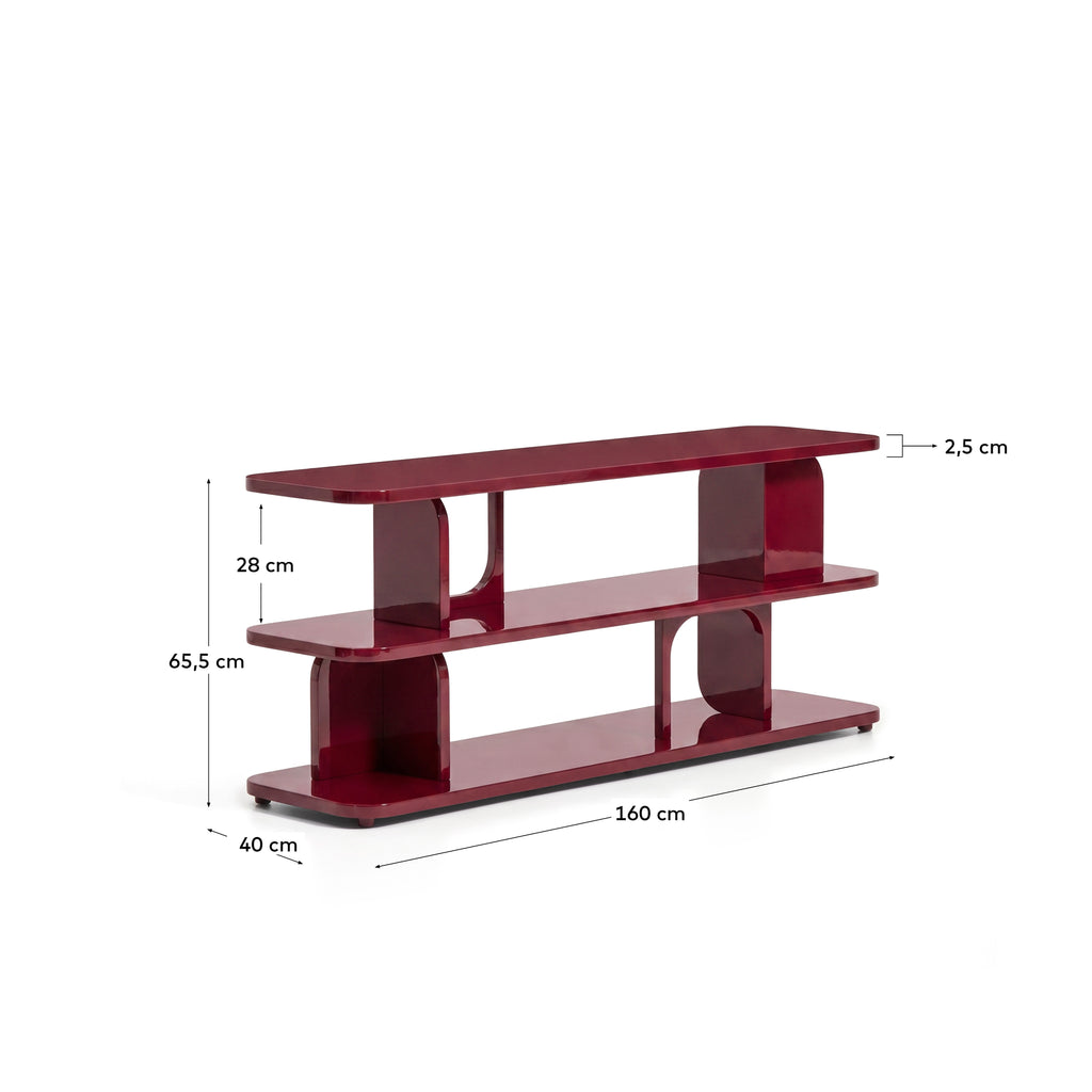 Aduma maroon glossy-finish lacquered MDF shelving unit FSC 100% 160 x 65 cm