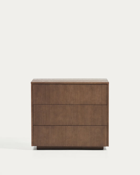 Helvine 4-door chest of drawers in ash veneer with walnut finish 90 x 78cm FSC 100%