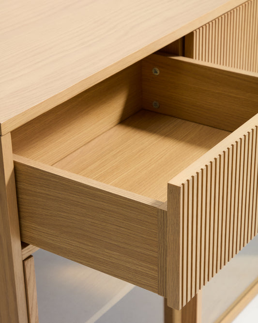 Helvine 5-door, 5-drawer sideboard in oak veneer and tempered glass 245x80cm FSC 100%
