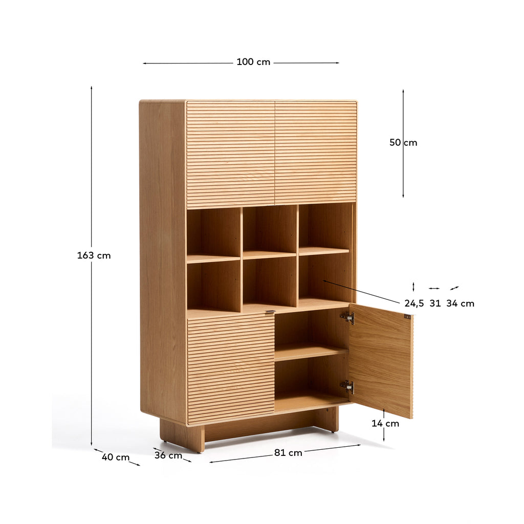 Norlen 4-door tall sideboard in oak veneer with natural finish FSC Mix Credit 100 x 163 cm