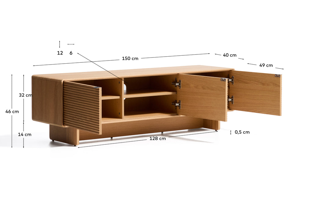 Norlen 3-door TV stand in oak veneer with natural finish FSC Mix Credit 150 x 40 cm