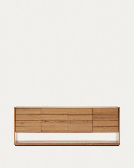 Alguema sideboard with 4 doors in oak veneer with natural finish, 200 x 74 cm