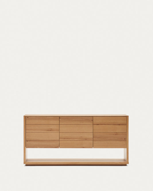 Alguema sideboard with 3 doors in oak veneer with natural finish, 151 x 73 cm