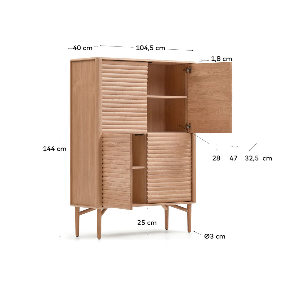 Lenon tall console with 4 oak wood doors and an oak veneer, 104.5 x 144 cm FSC MIX Credit