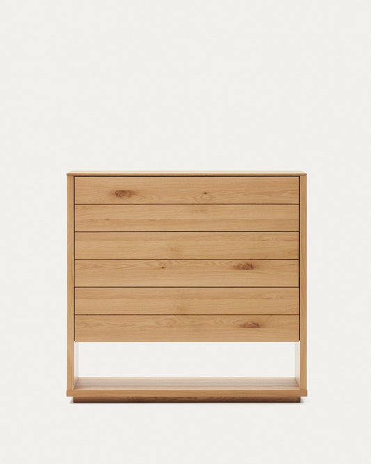 Alguema chest of drawers with 3 drawers in oak wood veneer with natural finish, 100 x 97 cm