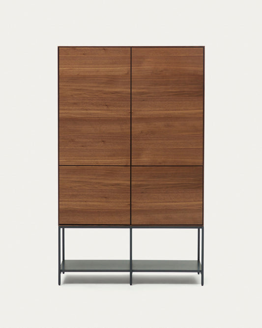 Vedrana 4 door tall sideboard in walnut veneer with steel legs, 97.5 x 160 cm