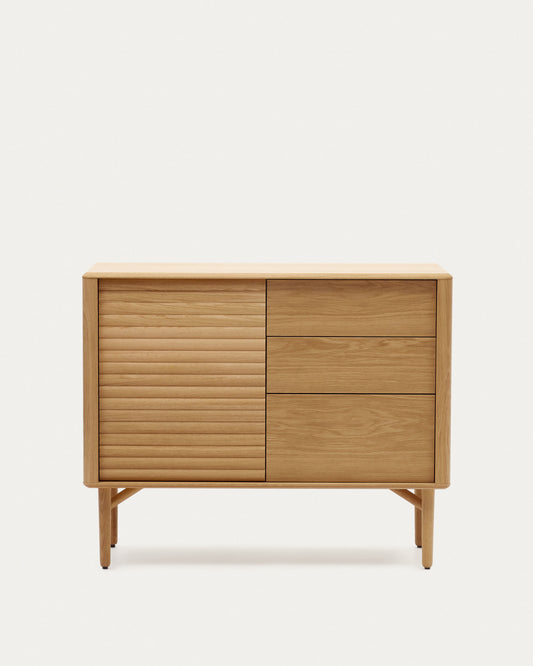 Lenon sideboard with 1 door and 3 drawers, made from oak wood and veneer, 105 x 85 cm FSC MIX Credit