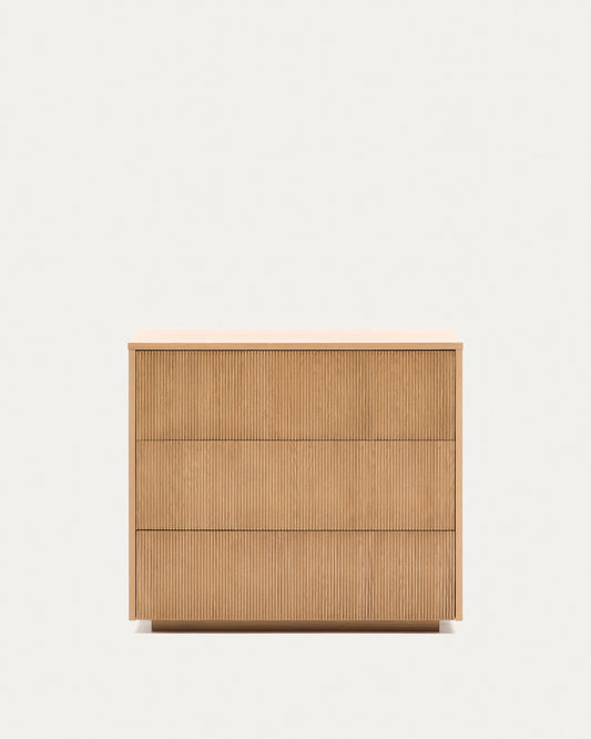 Helvine chest of 3 drawers in oak veneer and tempered glass 86 x 79 cm FSC 100%