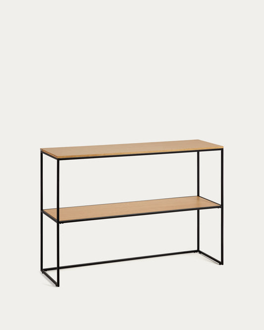 Yoana console table with oak wood veneer and painted black metal structure, 120 x 80 cm