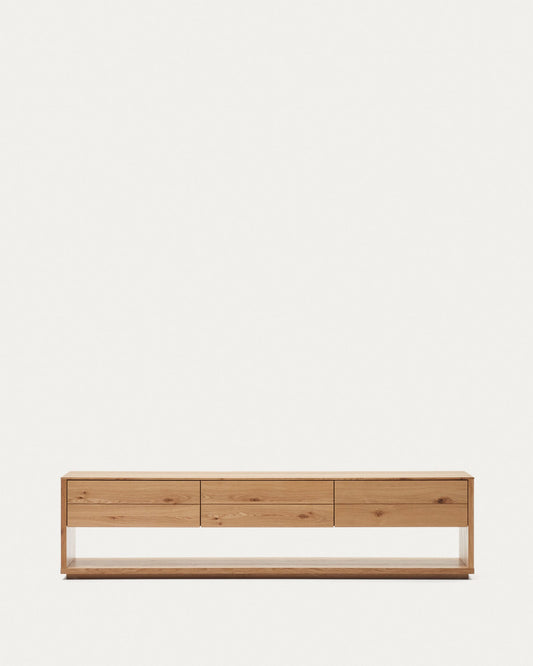 Alguema TV stand with 3 drawers in oak veneer with natural finish, 200 x 51 cm