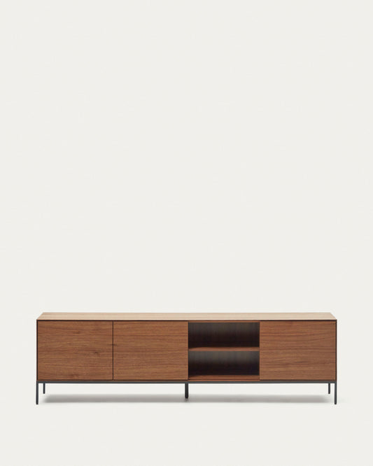 Vedrana 3 drawer TV stand in walnut veneer with black steel legs, 195 x 55 cm