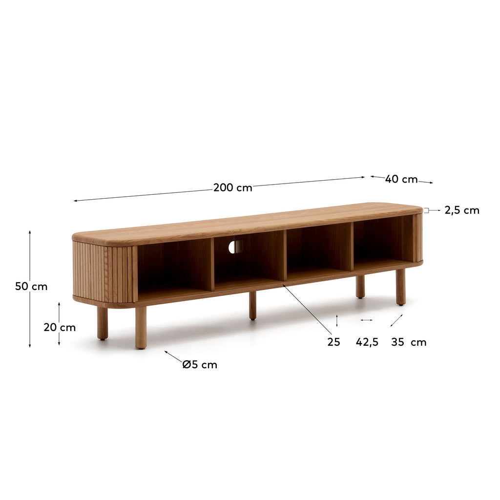Mailen 2 door TV stand in ash veneer with a natural finish 200 x 50 cm