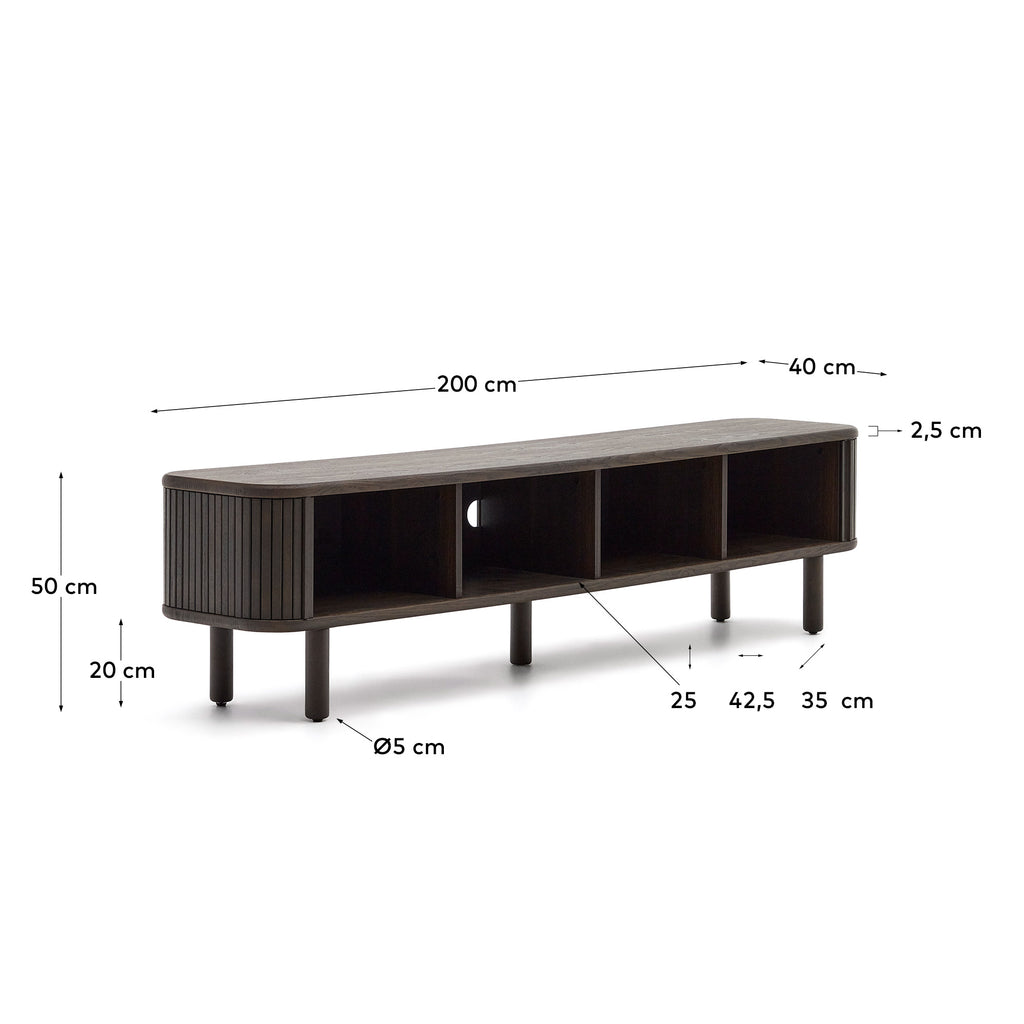 Mailen 2 door TV stand in ash veneer with a dark finish 200 x 50 cm
