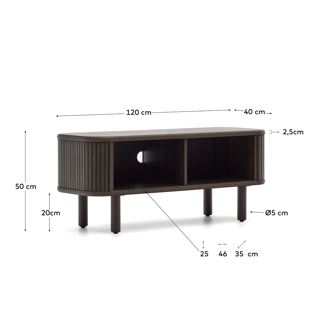 Mailen 2 door TV stand in ash veneer with a dark finish 120 x 50 cm