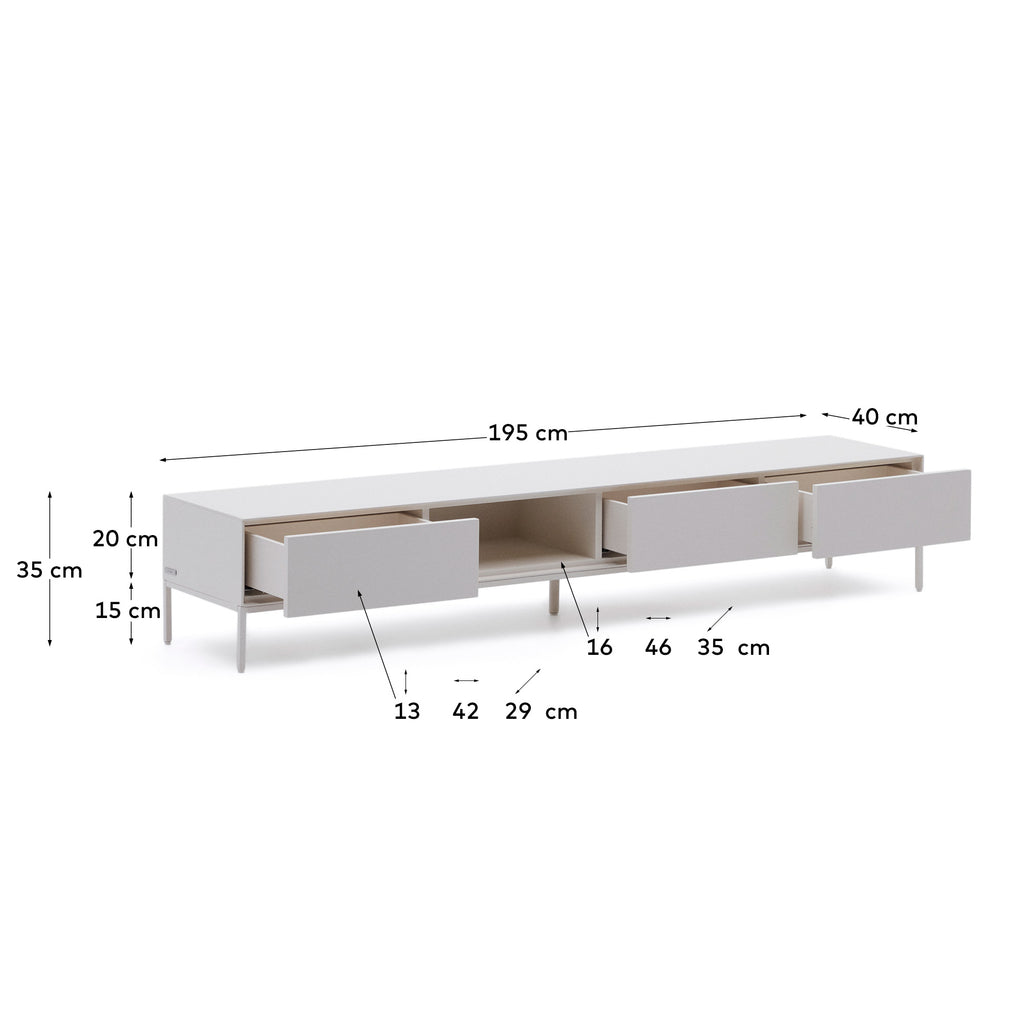 Vedrana TV 3-drawer cabinet white lacquered MDF 195 x 35 cm