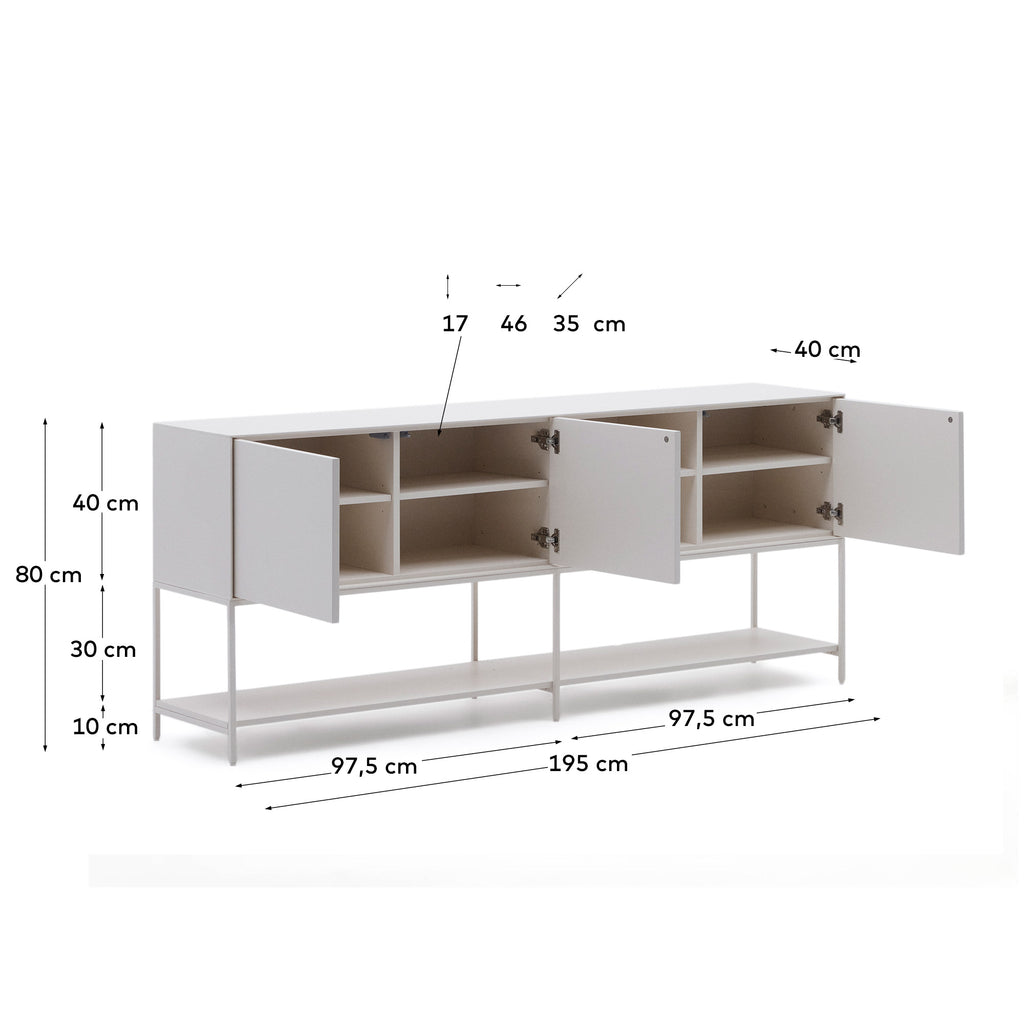 Vedrana 3-door sideboard white lacquered MDF 195 x 80 cm