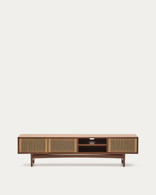 Elan TV cabinet 3 doors veneer and solid walnut and cord 200 x 50 cm FSC Mix Credit