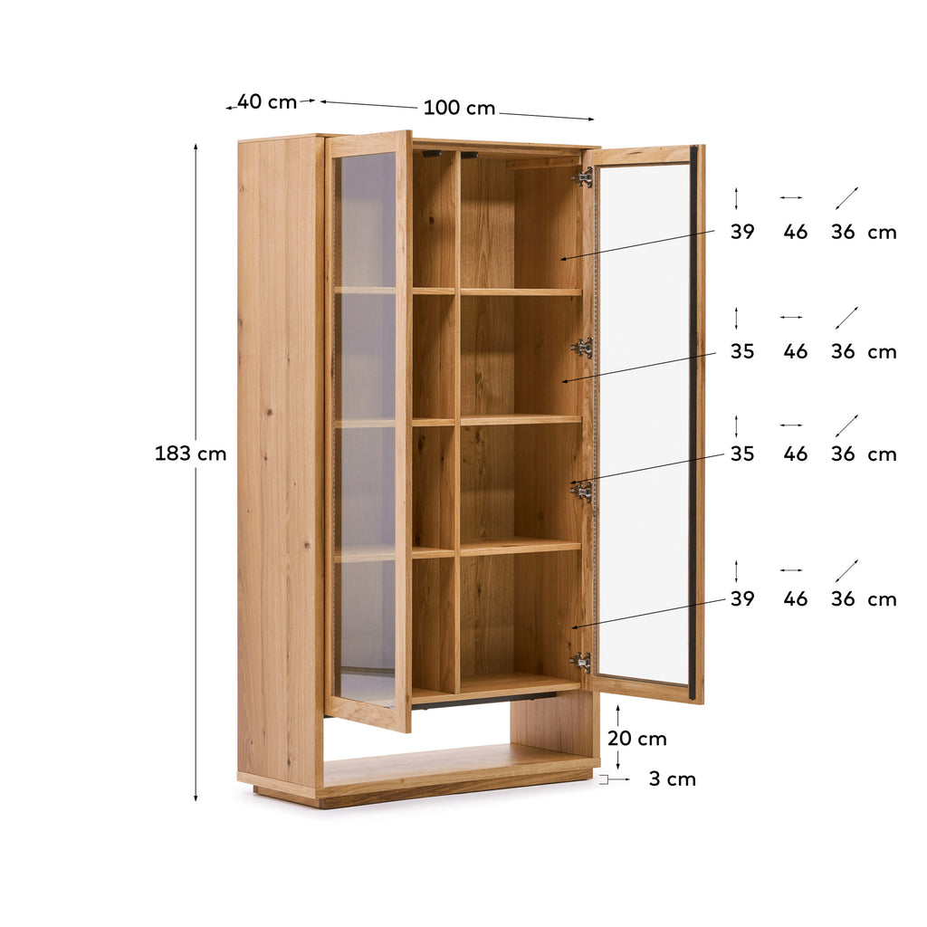 Alguema display cabinet in oak wood veneer with natural finish, 100 x 185 cm