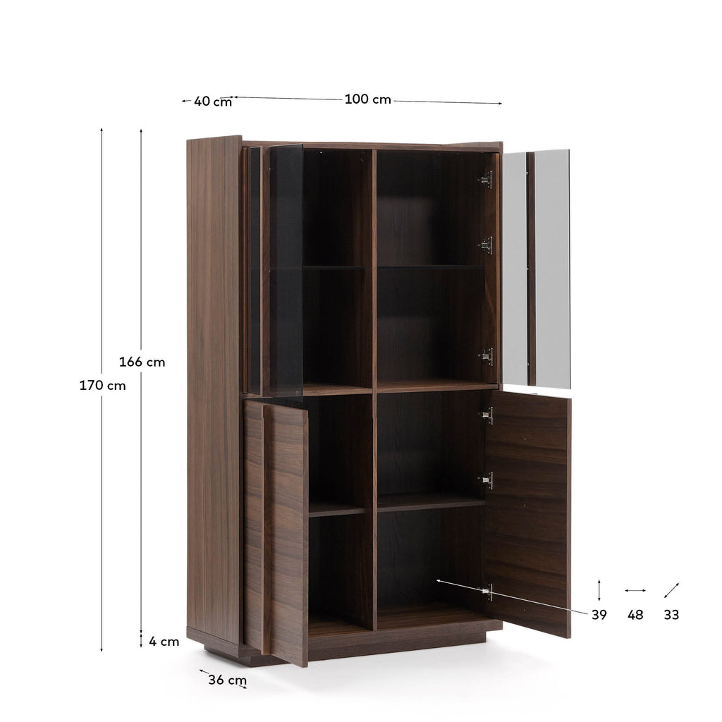 Onix display cabinet solid walnut and walnut veneer dark finish 100 x 170 cm FSC Mix Credit