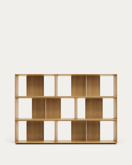 Litto set of 6 modular shelving units in oak wood veneer, 168 x 114 cm