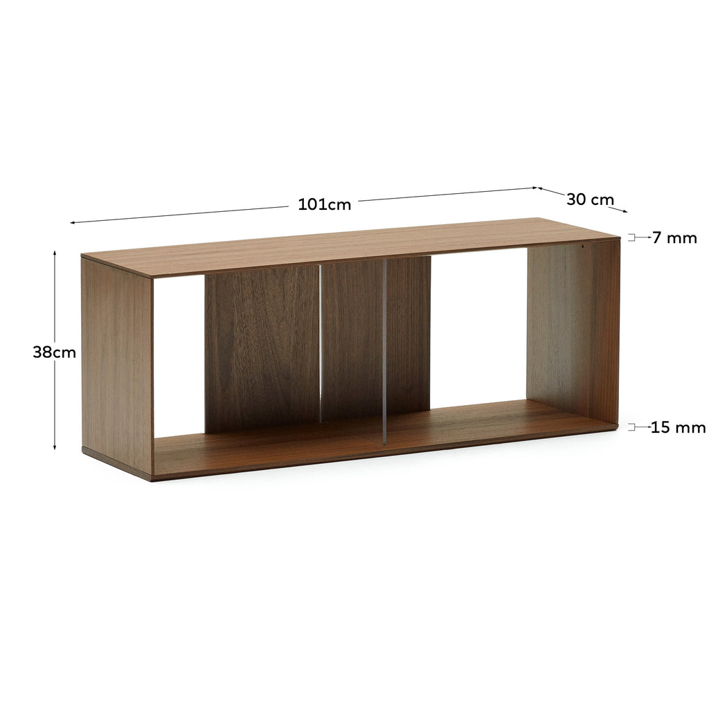Litto set of 6 modular shelving units in walnut wood veneer, 168 x 114 cm