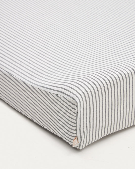 Yamile changing mat cover, 100% organic cotton (GOTS) in beige with grey stripes, 50 x 70 cm