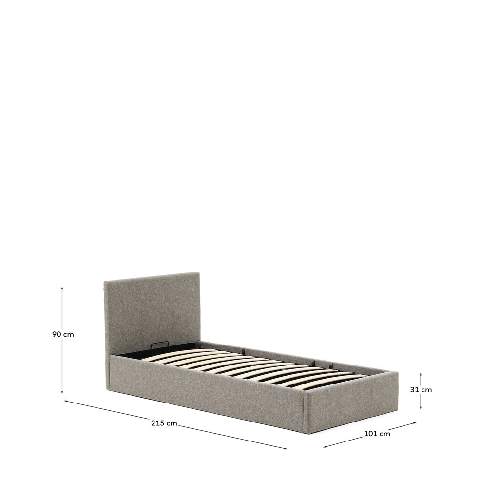Nahiri grey lift-up storage bed for a 90 x 200 cm mattress
