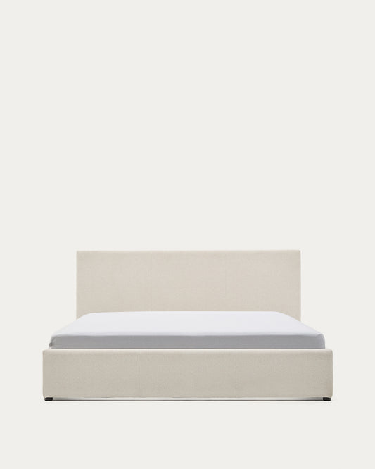 Nahiri beige chenille lift-up storage bed for a 150 x 200 cm mattress