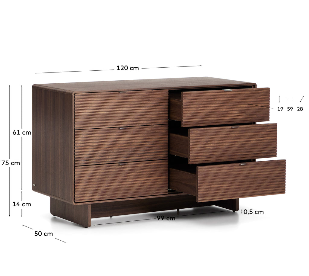 Norlen 6-drawer chest of drawers in walnut veneer FSC Mix Credit 120 x 75cm