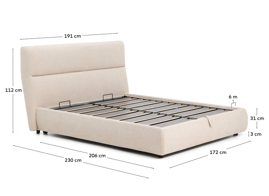 Dafra beige chenille removable-cover bed with lift-up storage base for 160 x 200 cm mattress