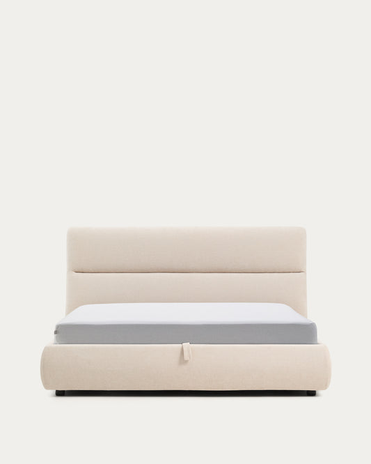 Dafra beige chenille removable-cover bed with ottoman base for 180 x 200 cm mattress