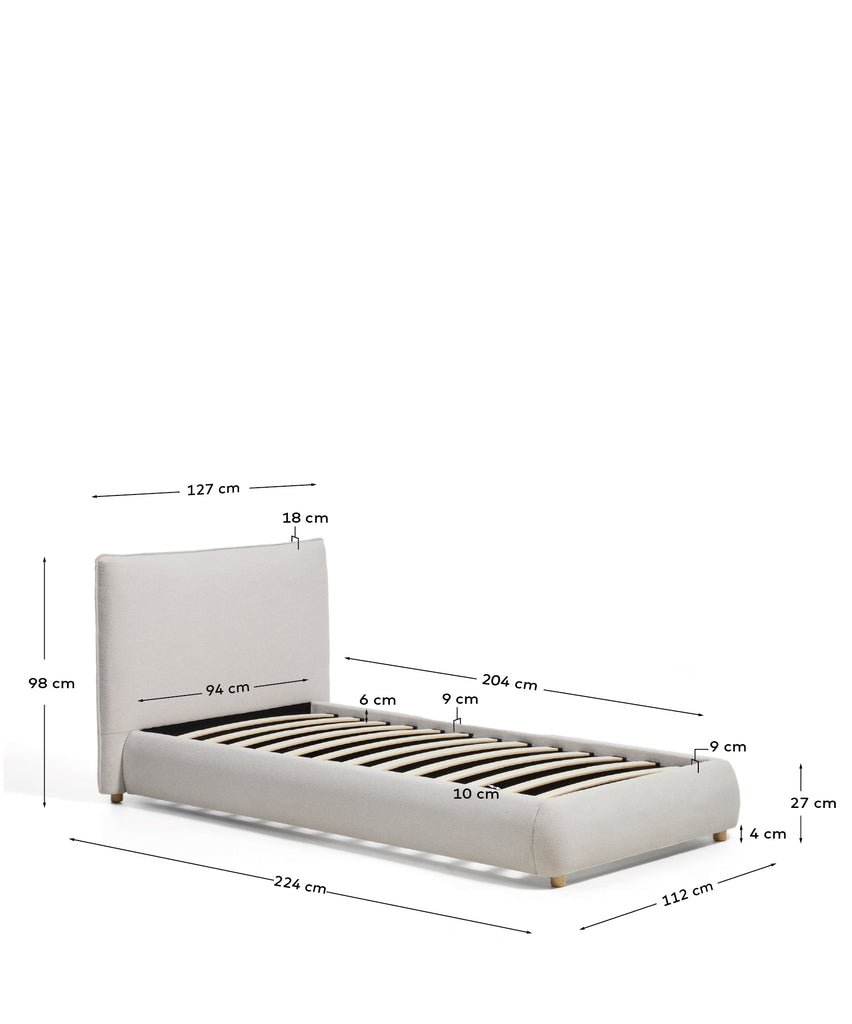 Elerio ecru chenille bed for 90 x 200cm mattress