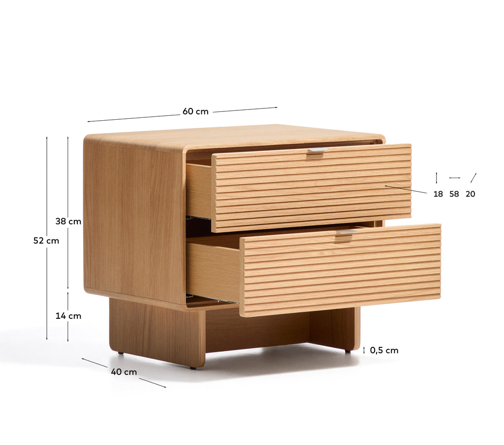 Norlen 2-drawer bedside table in oak veneer with natural finish FSC Mix Credit 60 x 52 cm