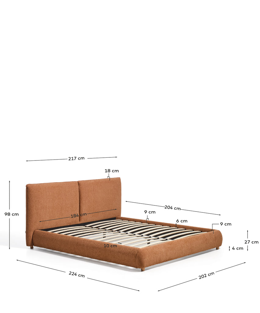 Elerio bed in soft copper chenille for 180 x 200cm mattress