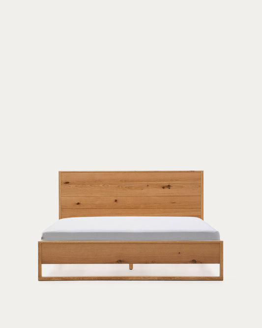 Alguema bed in oak veneer with natural finish for 160 x 200cm mattress