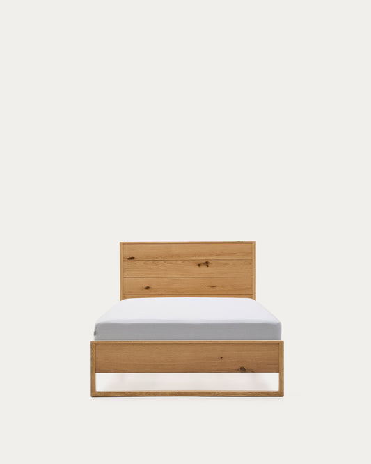 Alguema bed in oak veneer with natural finish for 90 x 190cm mattress