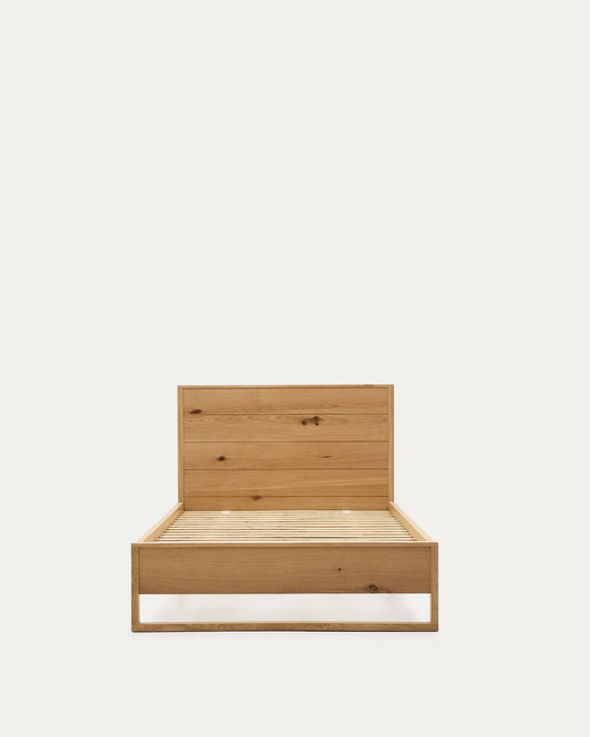 Alguema bed in oak veneer with natural finish for 90 x 190cm mattress