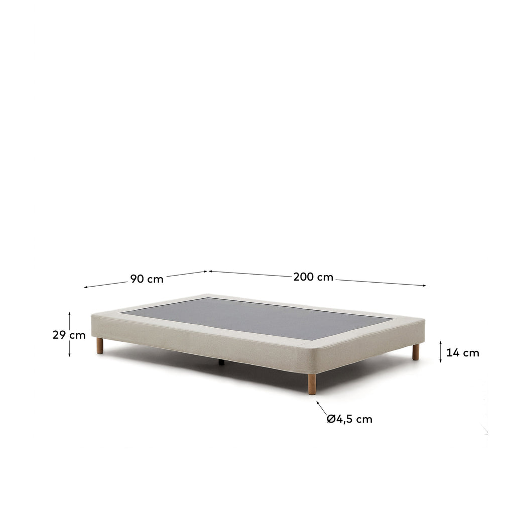 Ofelia base with ecru removable cover and solid beech wooden legs for a 90 x 200 cm mattress FSC Mix Credit