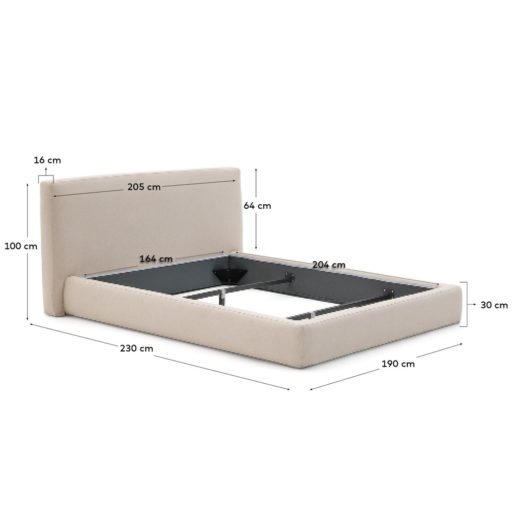 Ecru Blok bed with removable covers for 160 x 200 cm mattress FSC Mix Credit