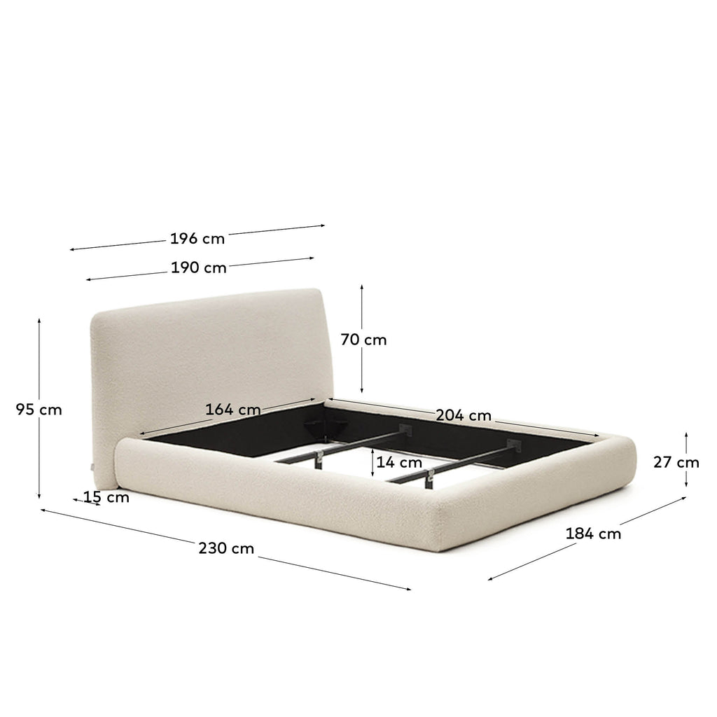 Martina bed with ecru bouclé removable cover for 160 x 200 cm mattress FSC Mix Credit
