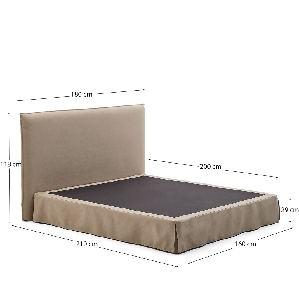 Jaira bed with removable linen and cotton cover in taupe for a 160 x 200 cm FSC Mix Credit mattress