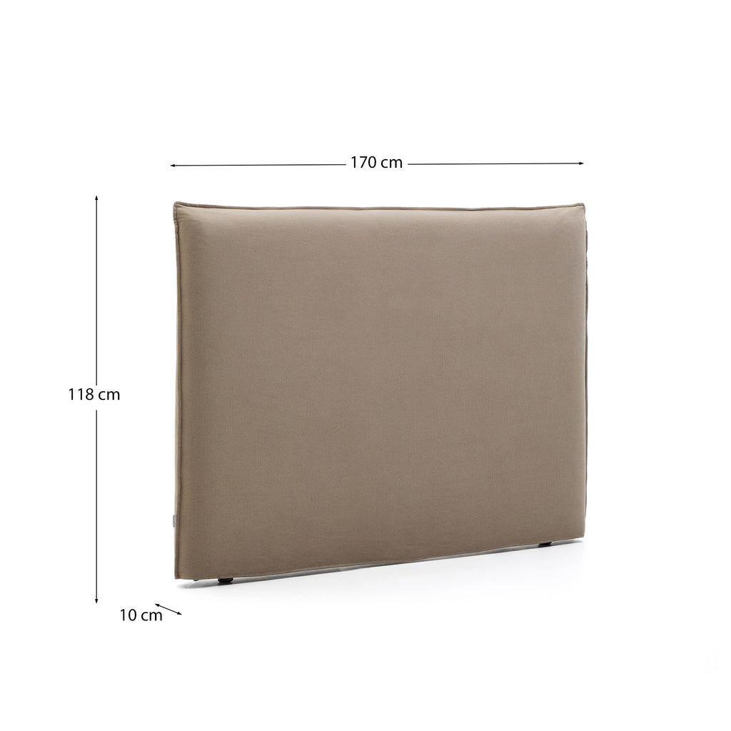 Jaira headboard with removable linen and cotton cover in taupe for a 150 cm FSC Mix Credit bed