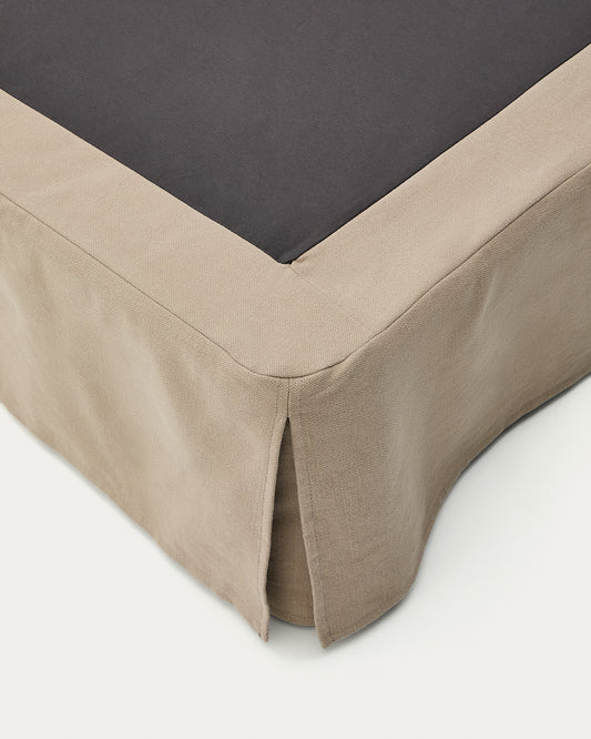 Jaira linen and cotton bed base cover in taupe for a 90 x 200 cm mattress