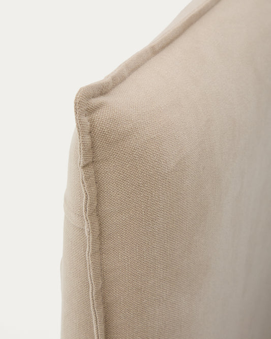 Taupe linen and cotton Jaira headboard cover for a bed up to 90 cm