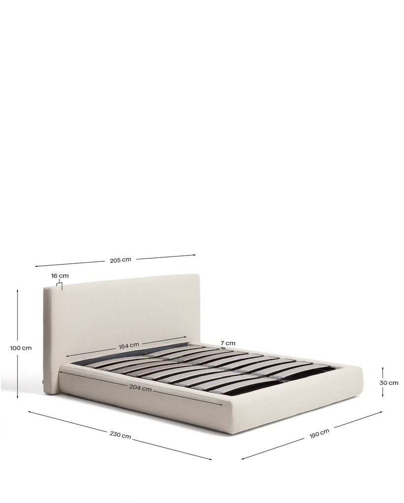 Blok ecru bed with removable covers and folding storage base for mattress 160 x 200cm FSC Mix Credit